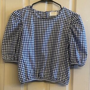 Nation LTD Heidi XS- Navy and White Gingham Puff Sleeve Blouse, EUC